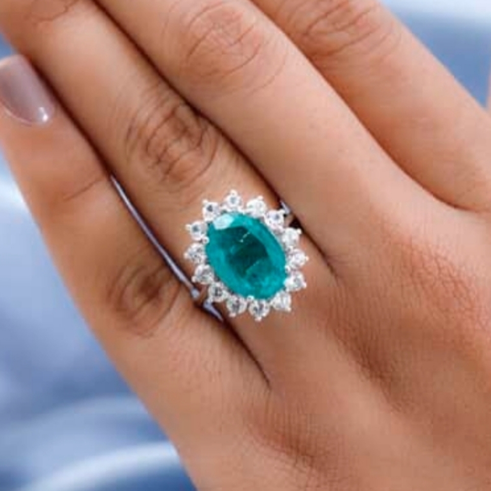 Genuine Emeraldine Quartz and White Zircon Ring Platinum over 925 Size 8… - Picture 7 of 12